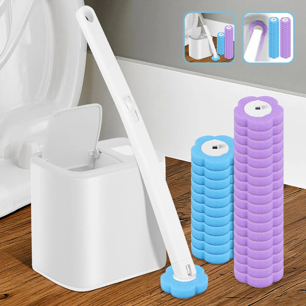 Disposable-Head Toilet Brush Set