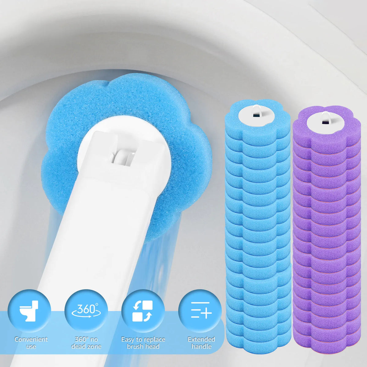 Disposable-Head Toilet Brush Set